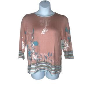 Multiples Women's Floral 3/4 Sleeve Tunic Knit Top L Large New